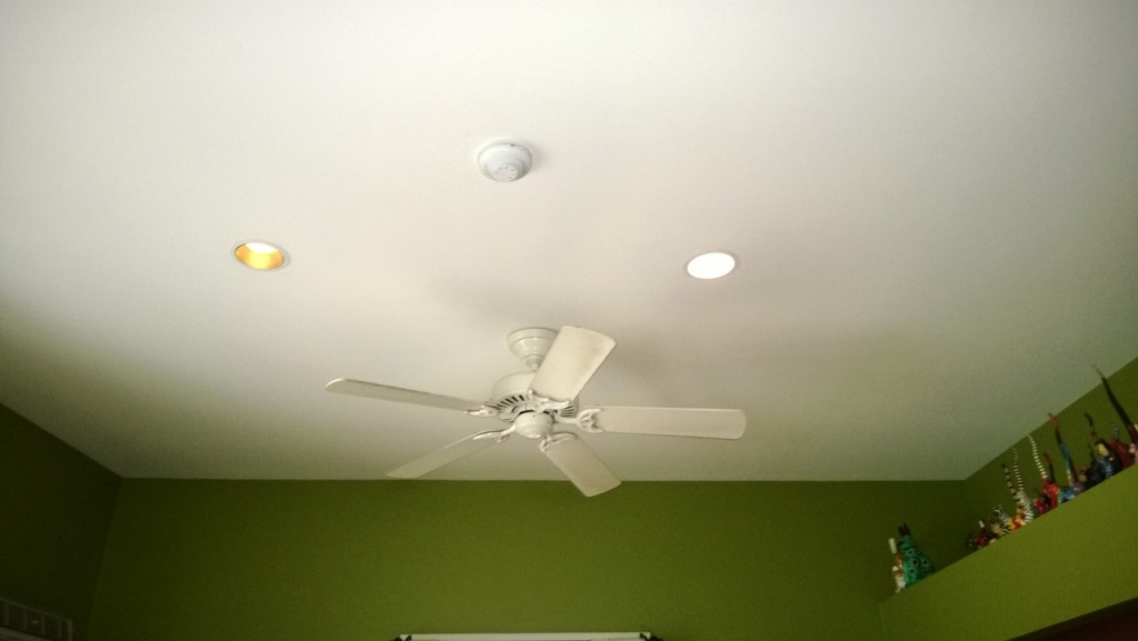living room recessed can lights and original ceiling fan