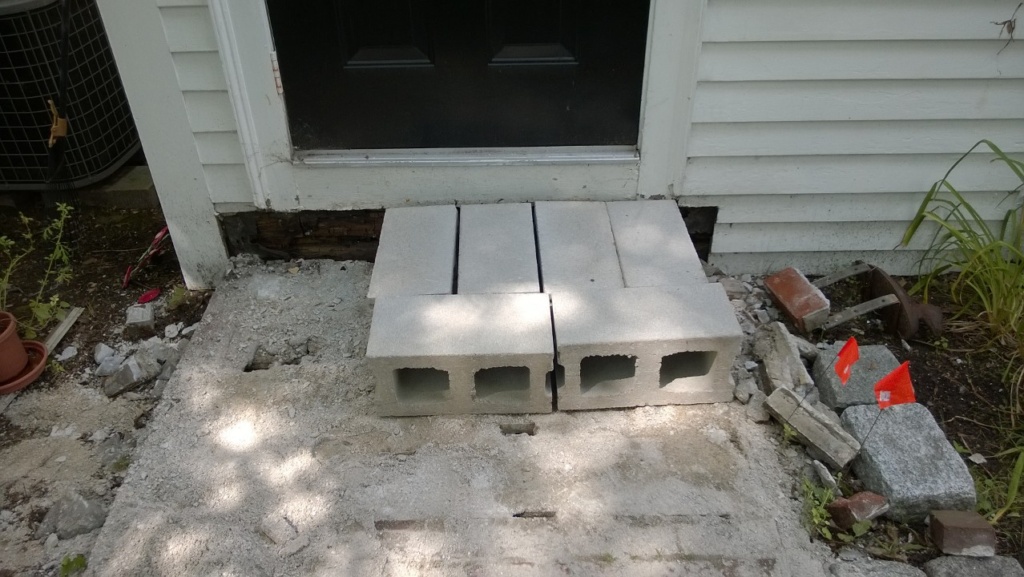 cement cinder block temporary front steps