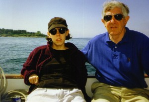 me with dad on his boat back in college, early 1990's