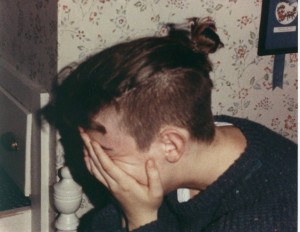 me with shaved hair after freshman year of college, 1990