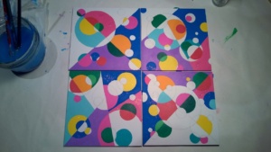working on my set of 4 circle mosaic paintings