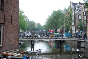 canal bridges and bicycles in amsterdam