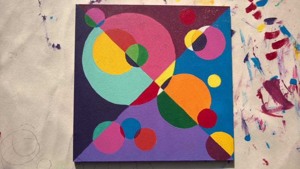 working on my set of 4 circle mosaic paintings - acrylic on 5X5" gesso board