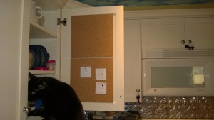 kitchen cabinet bulletin / cork board project