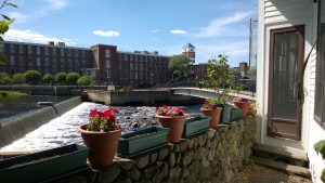flower pots in yard overlooking the ipswich river, riverwalk, and ebsco