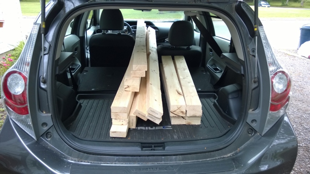 wood for the outdoor cat enclosure / catio in back of jim's car
