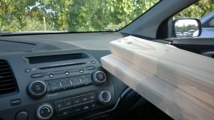 lugging 10' 2x4's home in my 2008 honda civic coupe wood catio
