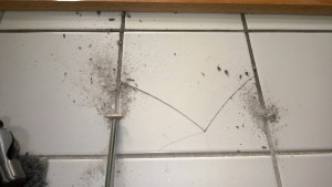 fixing the cracked tile in the master bathroom / removing the grout