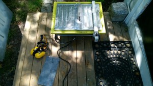 using a wet saw to cut slate tiles