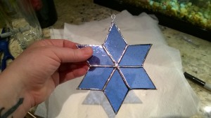 blue 6 pointed stained glass star of david for auntie alice