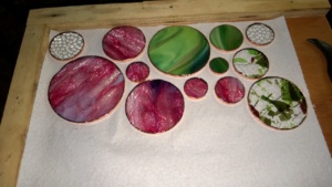 my second batch of stained glass circles with the edges copper foiled