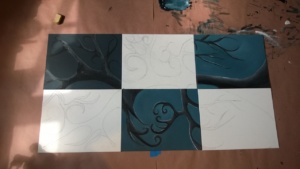 6 panel art project, 3 dark panels painted