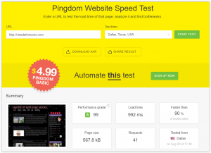 updated pingdom speed test results