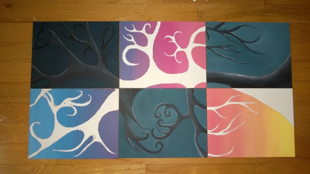 6 panel art painting project - acrylic on 11X14" canvas board