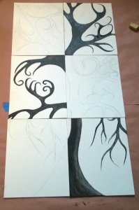 6 panel project painting the tree black on the dark side