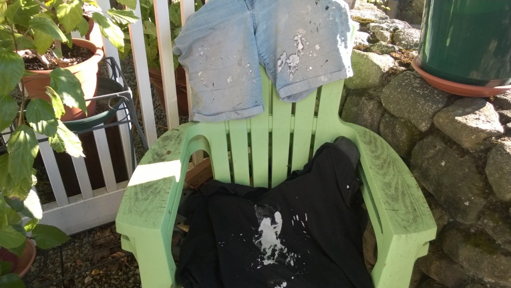 i spilled silver leaf paint all over my shirt, shorts, and canvas board panel