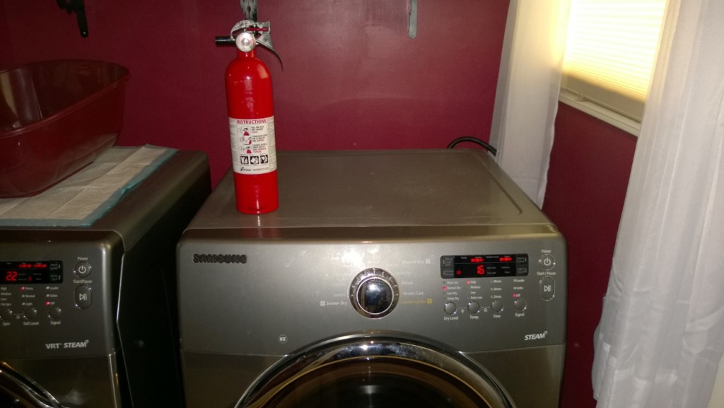 the dryer is actually working! always good to have a fire extinguisher around just in case