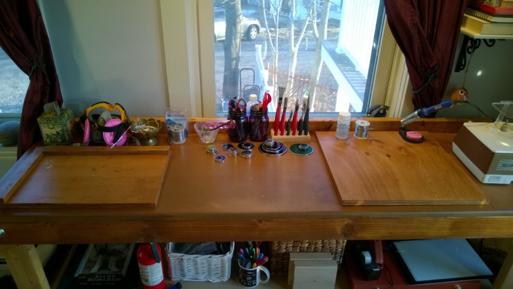 the girl cave workbench & work boards look fantastic after 2 coats of stain & polyurethane