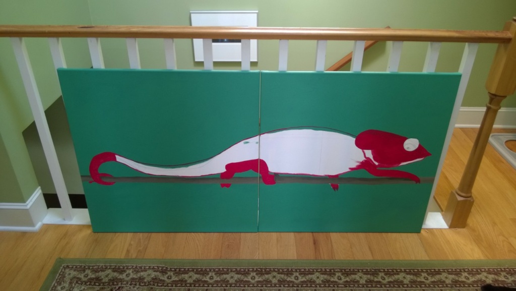 the chameleon mural after adding red