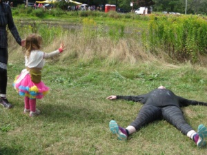 abbie's daughter claire trying to resurrect me after a 5k mud run