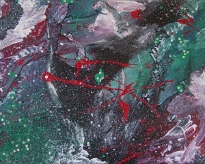 red & green abstract painting 2007 - acrylic on 8x10" canvas board w/ metal stars