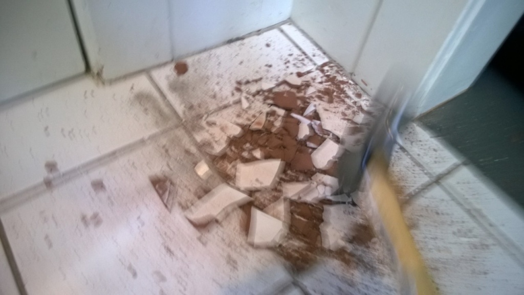smashing the old tiles out of the front entrance hall with a ball peen hammer