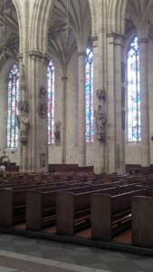 stained glass windows inside the münster, ulm, germany