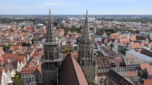 view of ulm, germany from 2/3 of the way up the münster