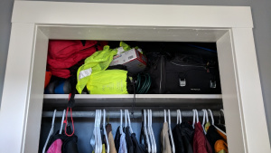 our closet shelf in the front hall has been a jumbled mess