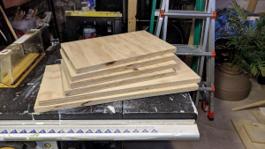 i cut 6 pieces of 3/4" plywood to make new closet shelves