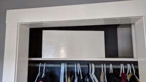 the new shelves were made narrow enough to slide into the closet
