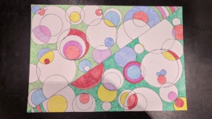 crayon art 4 - colored circles on diagonal and scalloped edges