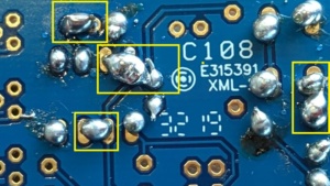 bad soldering on the tvbgone tv-b-gone - overlapping solder