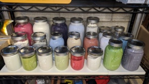 i transferred all of our paint from cans to mason ball jars