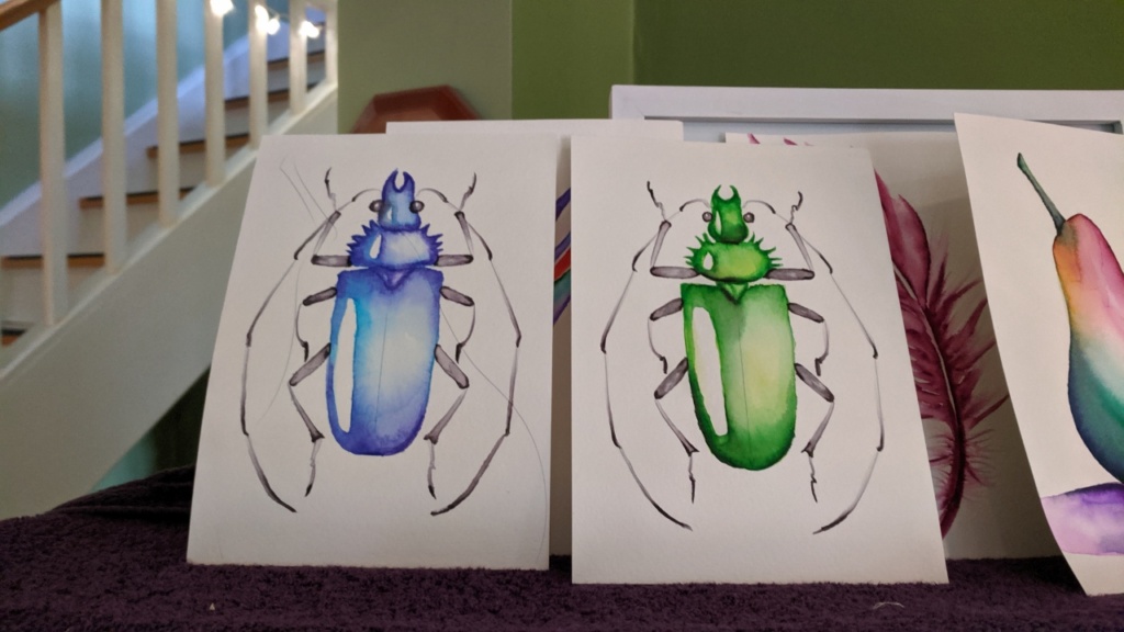 green & blue bugs chromatek tutorial on youtube - watercolor pens