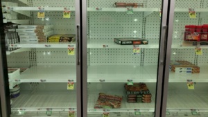 the new normal - hardly any frozen pizza at shaws in ipswich
