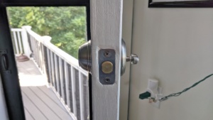 i patched up & painted the deadbolt strike plate in the door
